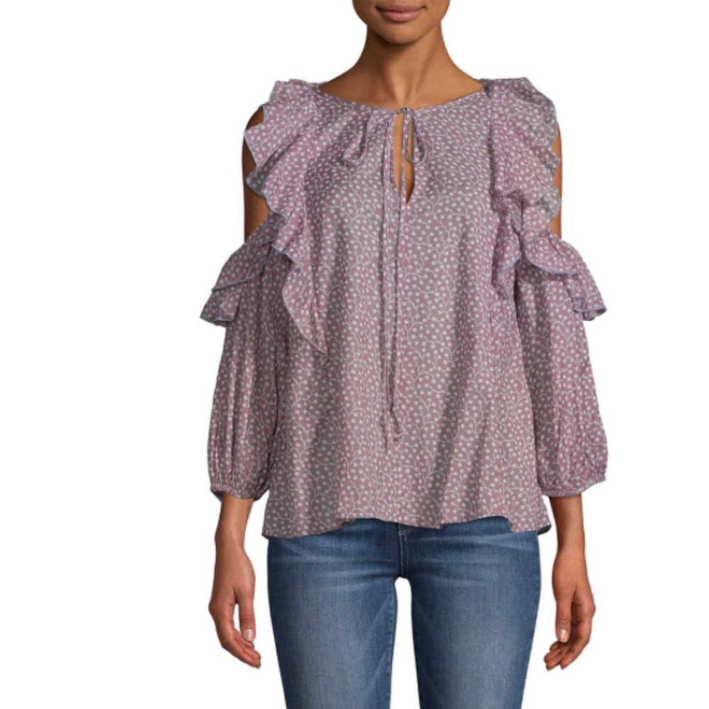 French Connection Cold Shoulder Ruffle Blouse XS - Picture 2 of 7